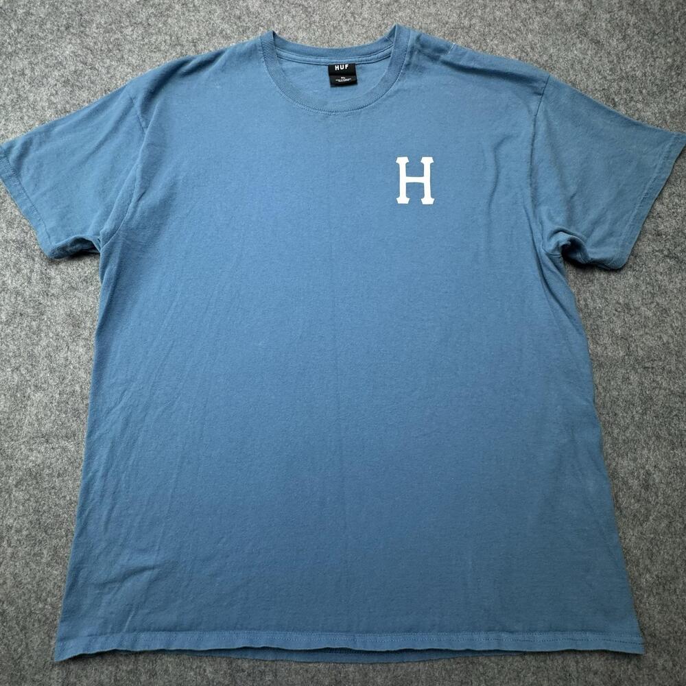 HUF Shirt Mens XL Blue H Logo Graphic Tee Streetwear Skateboarding Casual